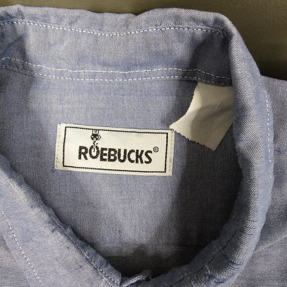 Vintage Roebucks Chambray Shirt XL Blue Lightweight Grunge Sears 60s 70s Work - Picture 8 of 13